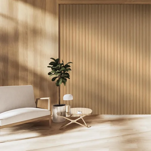 Miniatura 2 de OUZUGIE WPC Paneles de Pared de Rejilla Acústica, Paquete de 8 Paneles de Pared 3D de 96 x 6 Pulgadas para Decoración de Paredes Interiores, Sala
