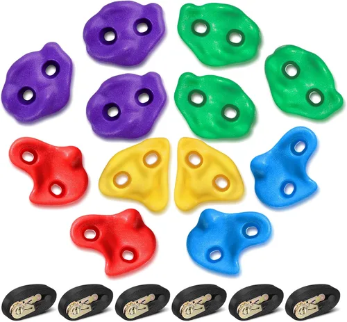 Miniatura 9 de TOPNEW 12 soportes para escalada de árboles ninja para niños escaladores, rocas de escalada para adultos con 6 correas de trinquete