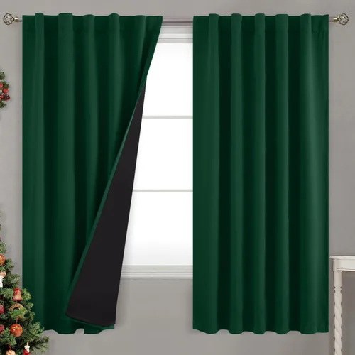 Miniatura 167 de BGment Cortinas 100% opacas beige de 63 pulgadas de largo con forro aislante térmico, bolsillo para varilla y lengüeta trasera de doble capa