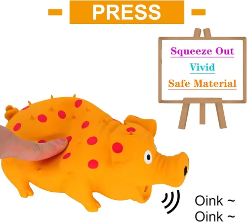 Miniatura 3 de Andiker Juguete Chirriante para Perros, Juguetes de Látex con Puntos para Masticar Perros con Sonido de Gruñidos Oinks, Juguete de Cerdo Gruñón