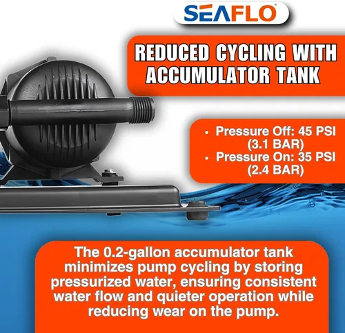 Miniatura 7 de SEAFLO Sistema de Bomba de Agua y Tanque Acumulador Serie 33 - 12V CC, 3.0 GPM, 45 PSI, Tanque de 0.2 Galones - Reduce el Ciclo para Aplicaciones