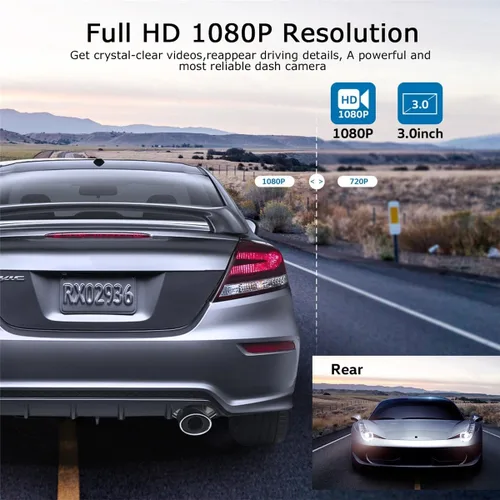Miniatura 4 de ORSKEY Cámara de salpicadero delantera y trasera 1080P Full HD cámara doble en la cámara del coche para salpicadero 170 de ángulo amplio