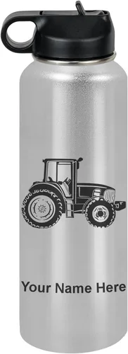 Miniatura 49 de LaserGram Botella de agua personalizada, tractor agrícola, acero inoxidable de doble pared aislada al vacío con popote superior, regalo grabado