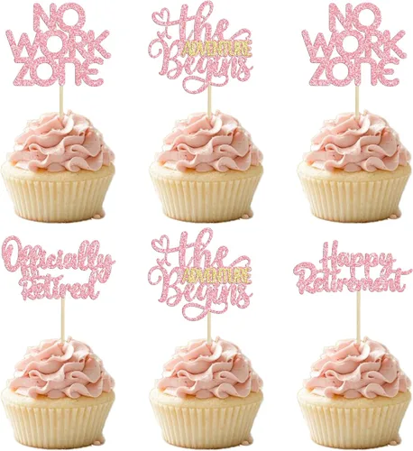 Miniatura 16 de 24 adornos para cupcakes de jubilación oficialmente jubilados sin zona de trabajo Adventure Begins Cupcake Pick Decoraciones tema de jubilación
