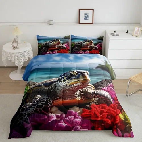 Miniatura 12 de Erosebridal Juego de edredón de ballena náutica, tamaño individual, juego de ropa de cama vintage azul con ondas oceánicas para niños y niñas