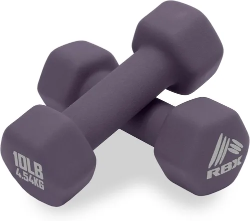 Miniatura 13 de RBX - Juego de mancuernas de neopreno con agarre antideslizante, equipo de entrenamiento de fuerza para el hogar o el gimnasio, no ruedan Azul