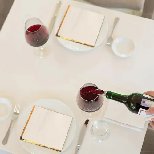 Miniatura 6 de Fulmoon Paquete de 100 servilletas de cóctel de papel de 2 capas con borde de lámina dorada para bebidas, postre, servilletas de papel desechables