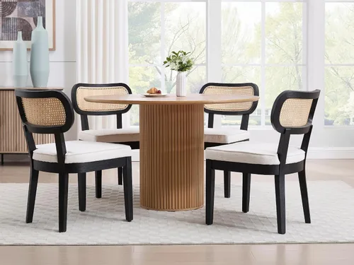 Miniatura 2 de Juego de 4 sillas de comedor de ratán de granja, sillas modernas de madera para cocina y comedor con respaldo de caña, cómodo asiento tapizado