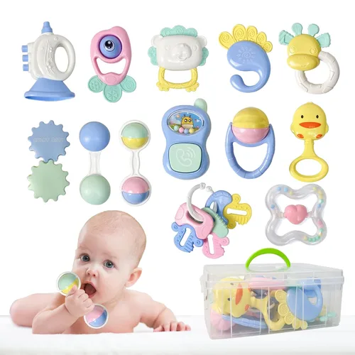 Miniatura 8 de Cuterabit Juego de 12 Sonajeros para Bebés con Estuche de Almacenamiento, Juguetes de Dentición para Bebés, Regalo de Navidad para Recién Nacidos