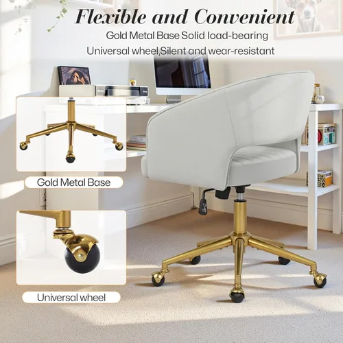 Miniatura 6 de Silla de escritorio giratoria para oficina en casa, moderna silla de escritorio de terciopelo, sillón de altura ajustable con base dorada, silla