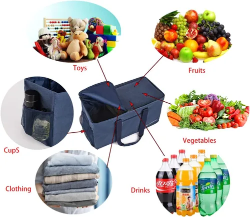 Miniatura 7 de YELAIYEHAO 2 bolsas de mano grandes para uso general, bolsa de asas plegable plegable Azul oscuro