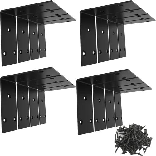 Miniatura 7 de Soporte de esquina de acero inoxidable negro, soporte de ángulo recto articulado, en forma de L, soporte de esquina de metal resistente para Wood