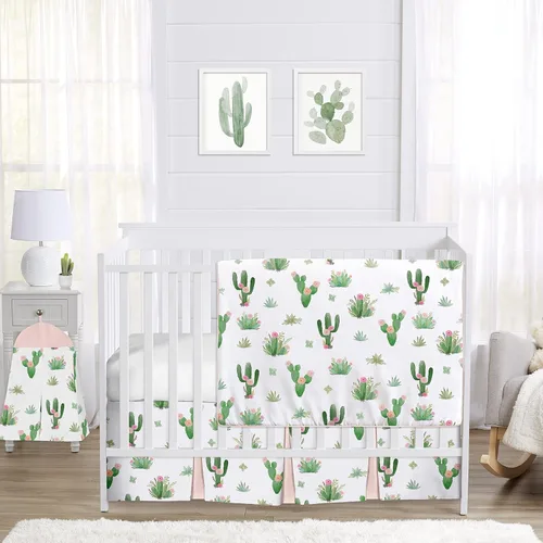 Miniatura 11 de Sweet Jojo Designs Juego de ropa de cama para cuna de bebé niña con hojas florales rosadas y blancas, bohemio, bohemio, acuarela, flores botánicas