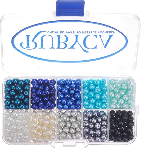 Miniatura 11 de RUBYCA Kit de cuentas redondas de vidrio checo para fabricación de joyas con caja de contenedores (600 piezas de 0.236 in de colores surtidos)