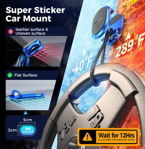 Miniatura 4 de Soporte magnético para teléfono de metal para automóvil, multifuncional, 6 imanes, soporte de teléfono celular, doble rotación de 360°, soporte