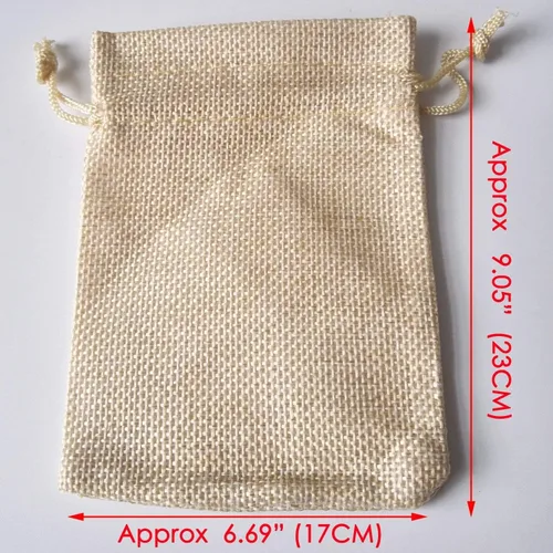 Miniatura 6 de Bolsas de yute con cordón de ajuste de algodón para regalos, 50 unidades Crema