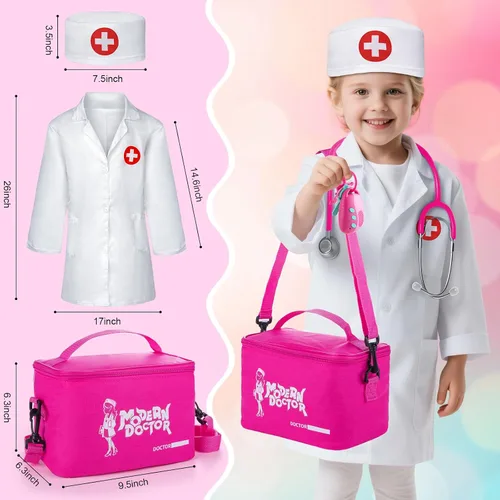 Miniatura 2 de Sundaymot Kit de Doctor para Niñas, 34 piezas juego de simulación, kit de Doctor para niños pequeños de 3 a 5 años, con bolsa médica, estetoscopio