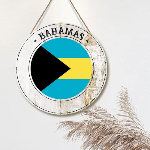 Miniatura 4 de Placa redonda de madera de las Bahamas para la pared, corona de puerta delantera, bandera nacional, recuerdo, regalo de viaje, decoración de pared