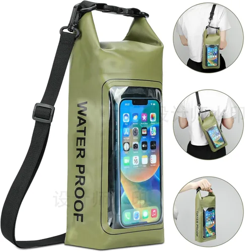 Miniatura 4 de Bolsa seca impermeable de 2 litros, funda enrollable para teléfono de playa, bolsa seca ligera para natación, kayak, campamento, pesca, viajes, Verde