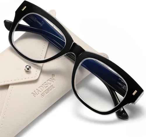 Madison Avenue Lentes de lectura retro con bloqueo de luz azul para mujer, bisagra de resorte con funda, elegantes lentes para lectura de computadora