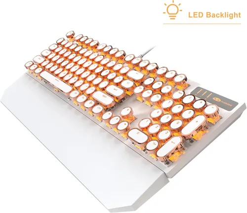 Miniatura 6 de MageGee - Teclado mecánico para juegos estilo máquina de escribir retro, teclas redondas punk doradas retroiluminadas LED, con cable, para laptop