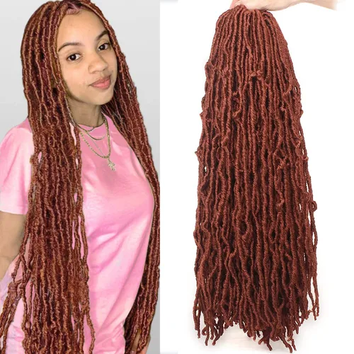 Miniatura 22 de Leeven - 6 paquetes de 21 mechones de cabello largo trenzado para mujer, trenzas de ganchillo sintético de cabello rizado desordenado estilo Rastas