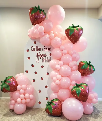 Miniatura 6 de JOGAMS Kit de arco de globos de fresa, globos rojos de fresa con lunares para baby shower, suministros de fiesta de cumpleaños para niña