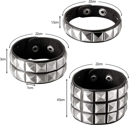 Miniatura 3 de eYLun Pulsera de cuero para hombres y mujeres, pulseras punk, pulsera ajustable de roca, 2 piezas