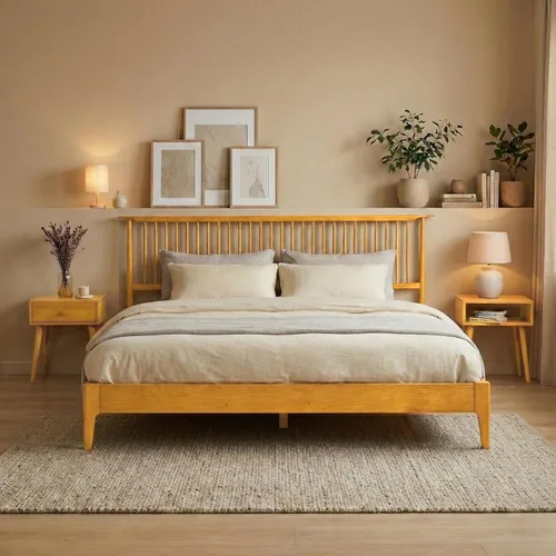 Miniatura 7 de NTC Marco de Cama de Madera Ruby con Cabecero y Ratán Natural, Base de Madera Sólida de Roble/Caucho con Listones Silenciosos, Capacidad de 1000
