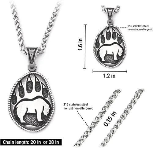 Miniatura 5 de BAVIPOWER Collar con colgante de pata de oso con patrón de nudo celta de acero inoxidable, collar escandinavo nórdico auténtico, joyería vikinga