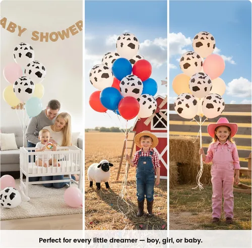 Miniatura 6 de Lovestown 100 globos con estampado de vaca, globos de látex de animales de granja de 12 pulgadas para fiesta de cumpleaños de granja, baby shower