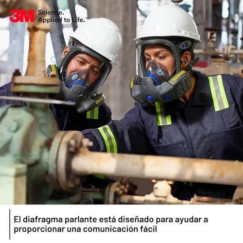 Miniatura 5 de 3M Secure Click Respirador reutilizable de cara completa con lente grande, diafragma de habla y comprobación de sellado de botón, FF-803