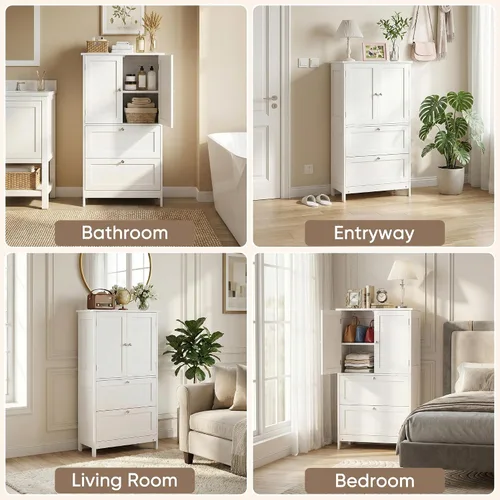 Miniatura 9 de ZenStyle Armario de almacenamiento de piso de baño, organizador de cocina con 2 cajones y 2 puertas, estante ajustable de 5 alturas independientes