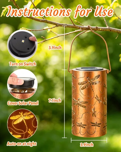 Miniatura 4 de ANYTALK Faroles Solares de Libélula para Exteriores Impermeables, Regalos de Cumpleaños para Mujeres Mamá Abuela, Luces Solares Colgantes