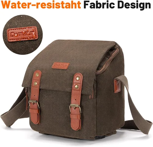 Miniatura 6 de Cwatcun Bolsa Pequeña para Cámara Bolsa Mensajero de Lona Compacta para Cámara, Funda de Hombro para Cámara Digital, Bolsa de Fotografía de Viaje