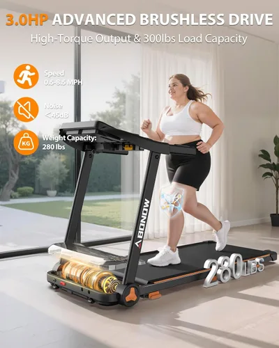 Miniatura 7 de Cinta de correr plegable para el hogar con inclinación, pantalla LED doble extragrande, velocidad máxima de 8.5 MPH, altavoz Bluetooth, capacidad