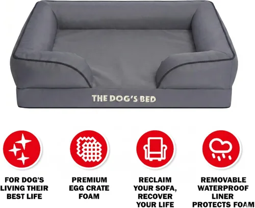 Miniatura 6 de The Dog's Bed - Cama para perros de espuma con soporte para perros XXL, Oxford gris, cama para perro lavable con forro impermeable extraíble, base