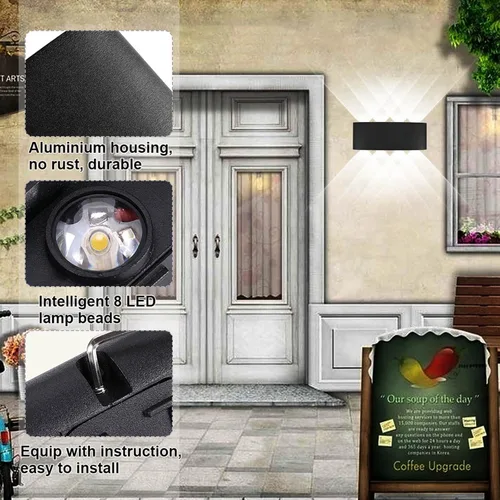 Miniatura 3 de Kawell Lámpara de pared moderna impermeable de 8 W, lámpara de pared LED de aluminio, para interiores y exteriores, para baño, dormitorio, pasillo