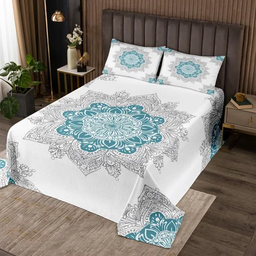 Miniatura 8 de Erosebridal Juego de colcha de mandala rosa tamaño individual para niñas y mujeres, juego de ropa de cama floral hippie juego de colcha estética