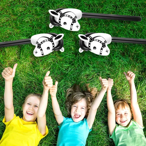 Miniatura 7 de Chivao 12 piezas inflables de palo de caballo linda cabeza de caballo, globo inflable colorido vaquero vaquera decoración de fiesta para fiesta Negro