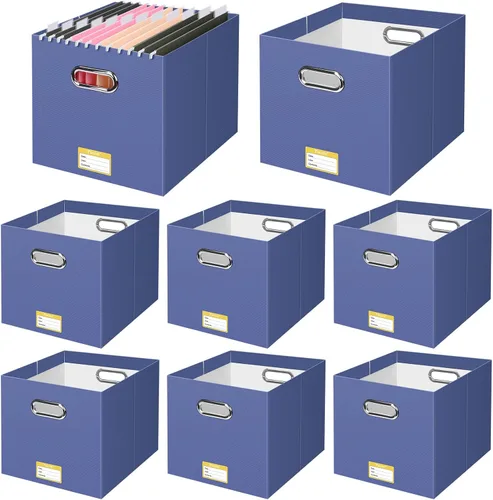 Miniatura 20 de BALEINE Caja organizadora de archivos, organizador de carpetas de archivos de cartón con asa para tamaño carta, caja de archivos colgante plegable