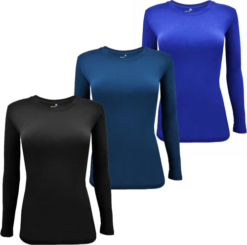 Miniatura 133 de Natural Uniforms Camiseta Under Scrub para mujer, cuello redondo, manga larga, paquete de 3, paquete múltiple de 3