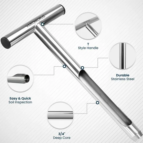 Miniatura 3 de Varomorus Sonda de muestreo de suelo Mango tubular estilo T de acero inoxidable. (12 pulgadas)