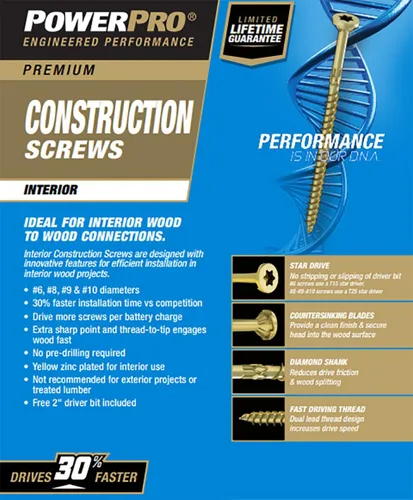 Miniatura 3 de Power Pro 48587 Tornillos de madera, #8 x 3.8 cm, tornillos premium Star Drive para gabinetes interiores, zinc amarillo dorado, paquete de 5 libras
