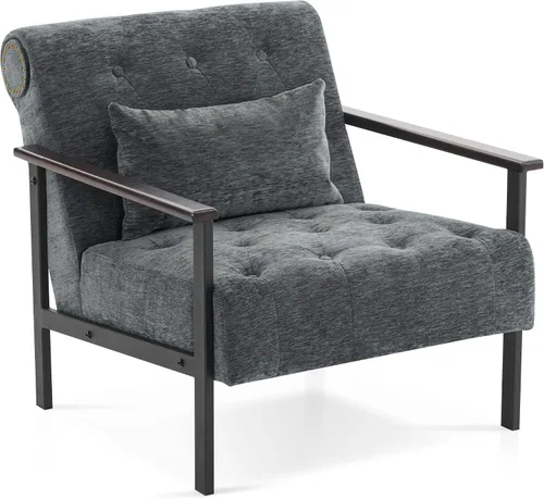 Miniatura 12 de MCombo Sillones decorativos modernos, sillón tapizado de felpilla, silla ergonómica para sala de estar HQ417 (1, azul oscuro)