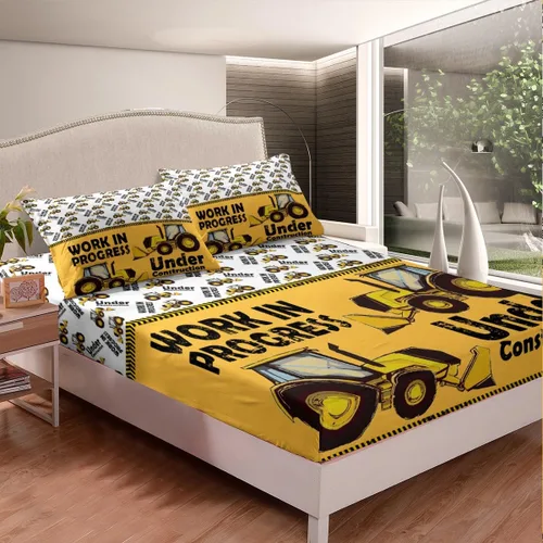 Miniatura 2 de Juego de sábanas bajeras ajustables para niños, diseño de caricaturas, camiones, tamaño individual, juegos de ropa de cama de excavadoras, camiones