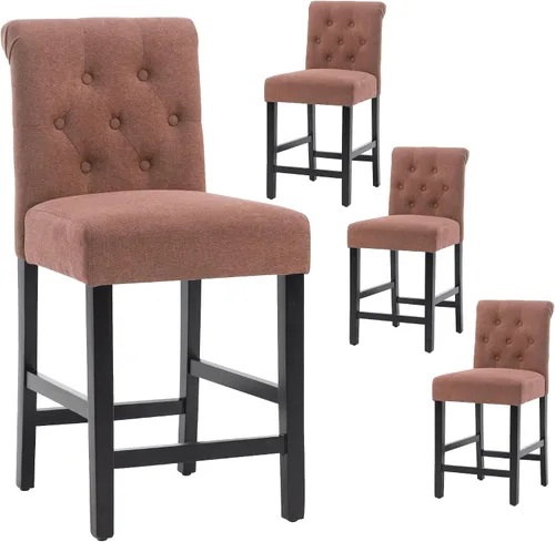 Miniatura 11 de LSSBOUGHT Juego de 2 taburetes tapizados de 24 pulgadas, taburetes de bar de tela con respaldo, sillas de bar con altura de mostrador con patas