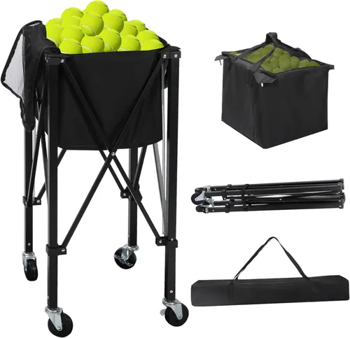 Tolva portátil para pelotas de tenis con capacidad para 200 bolas, carrito de canasta de pelota de tenis con 4 ruedas y frenos, bolsa de tela Oxford