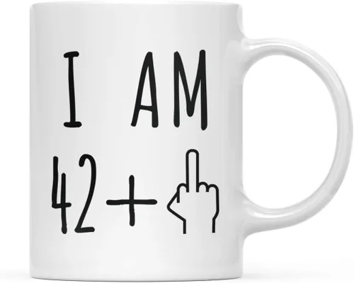 Miniatura 87 de Andaz Press Divertida taza de café de 11 onzas, regalo de broma de cumpleaños, I Am 49 + 1 dedo medio, 1 paquete, ideas de regalo de cumpleaños 50