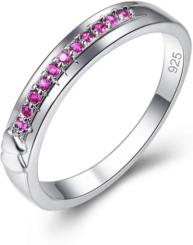Miniatura 64 de Narica Anillo de 21 piedras chapadas en plata, apilables, corte redondo, zafiro azul, circonita cúbica, relleno de circonita cúbica, halo